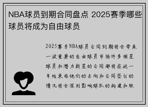 NBA球员到期合同盘点 2025赛季哪些球员将成为自由球员